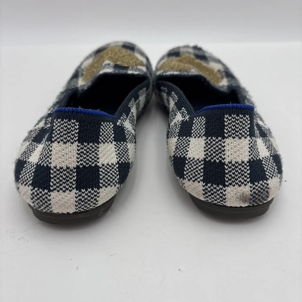 Rothy's Gingham Heart Blue/White Plaid Girl's Slip On Loafers Size 1